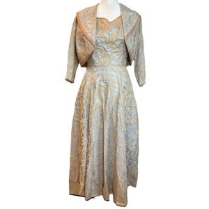 Vintage 50's Claudia Young 2 Pc Pink Lace & Satin Bridal Fit & Flared Dress XS